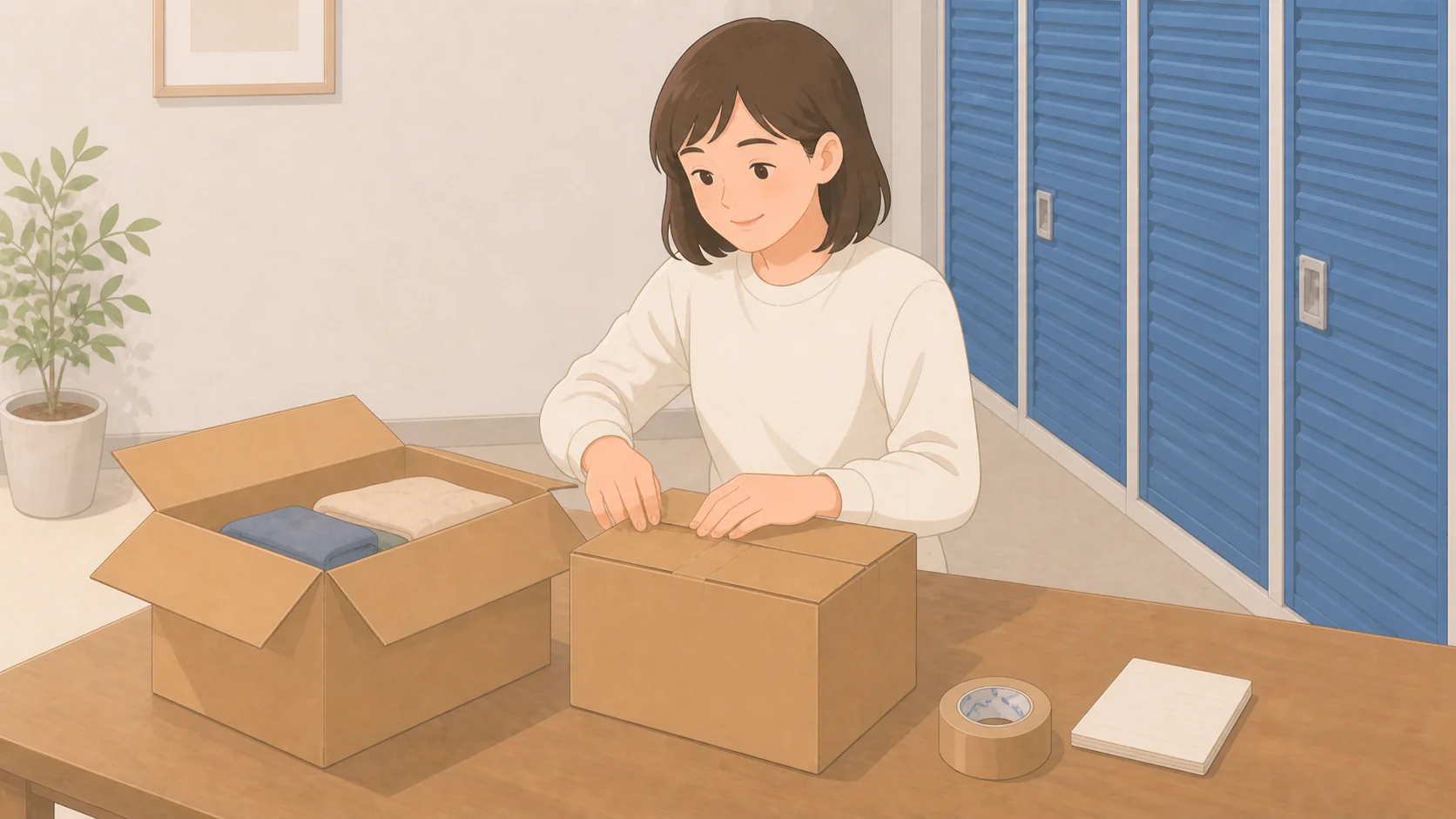 トランクルームを1ヶ月だけ借りるなら？短期利用できる2社と料金比較の荷物を整理して預けるイラスト