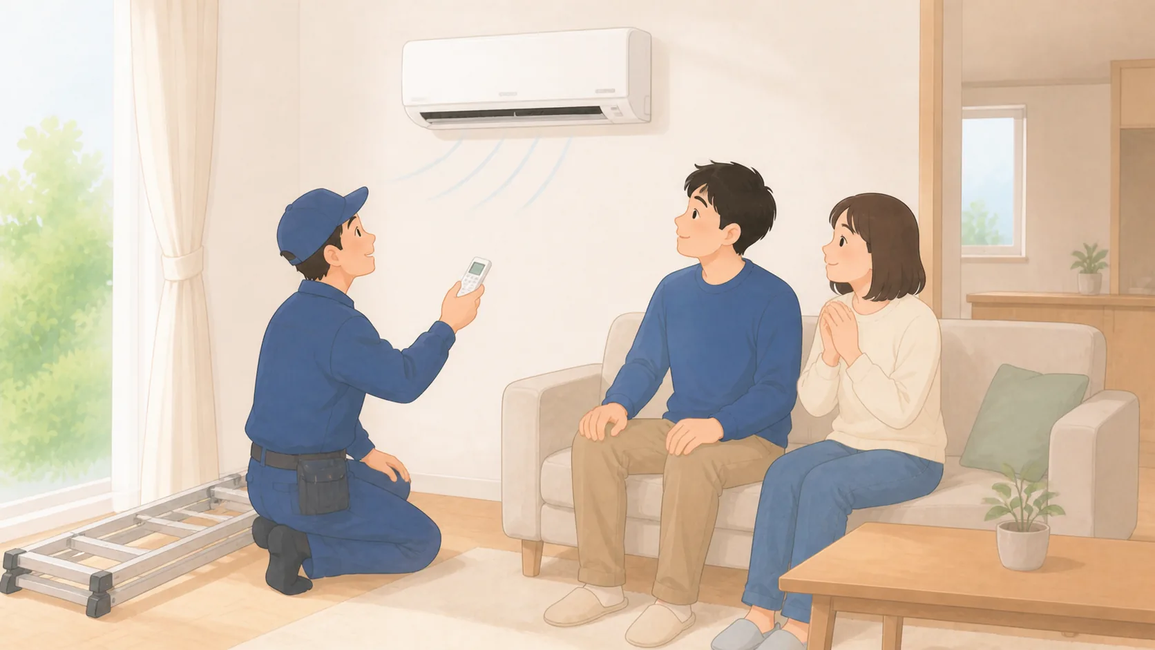 建て替え中のエアコンはどこに保管する?取り外しから再設置まで解説の荷物を取り出して状態を確認するイラスト