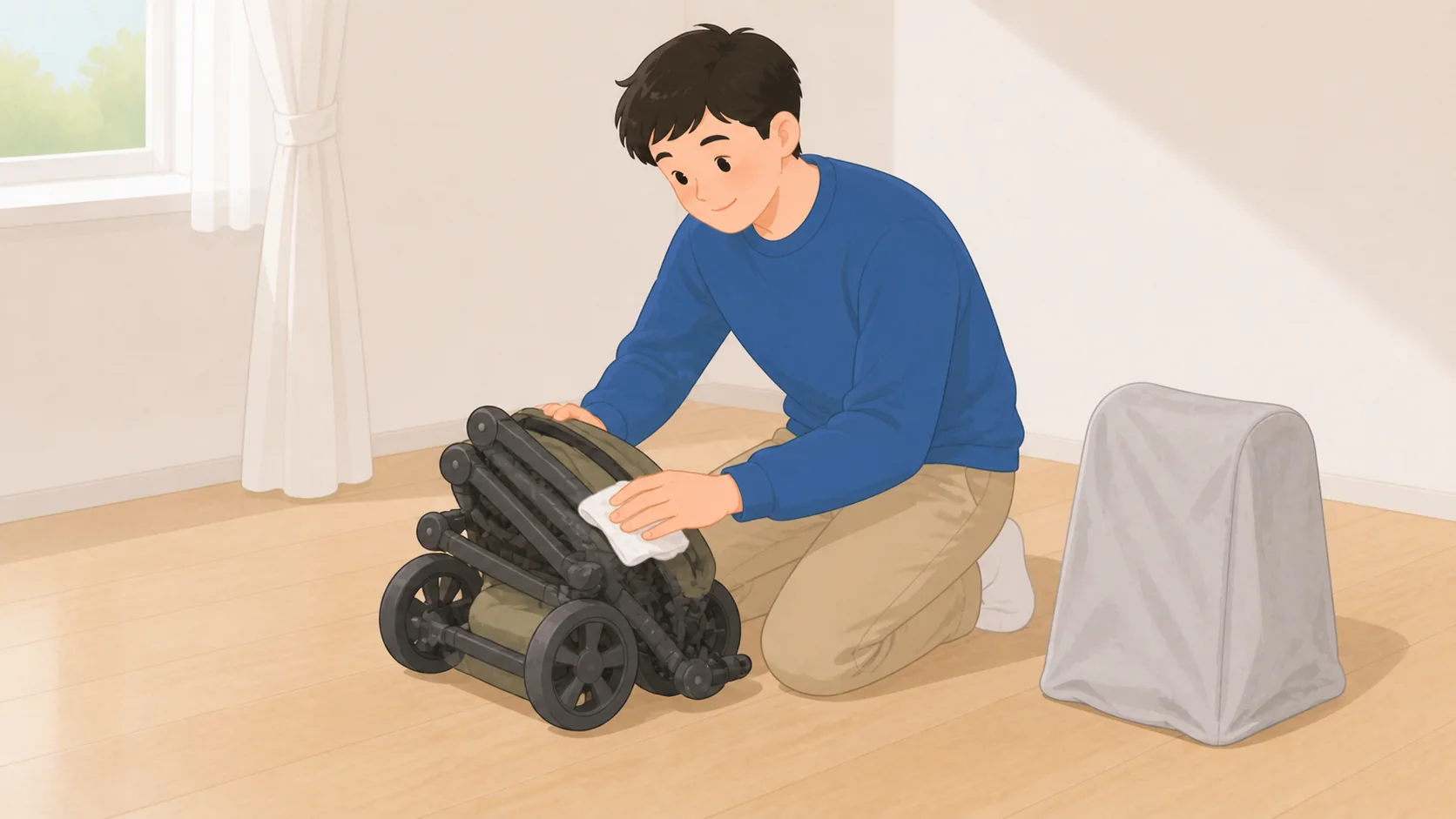 ベビー用品の保管はどこに預ける？次の子まで残す物の選び方で大きさや保管条件を確認するイラスト