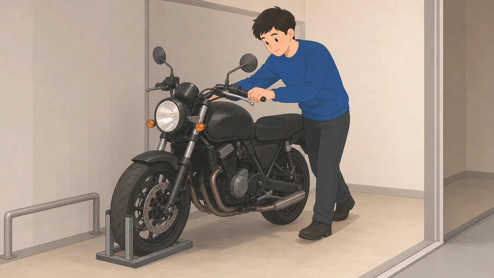 バイクの保管はどこに預ける？バイク対応物件の数と料金で大きさや保管条件を確認するイラスト