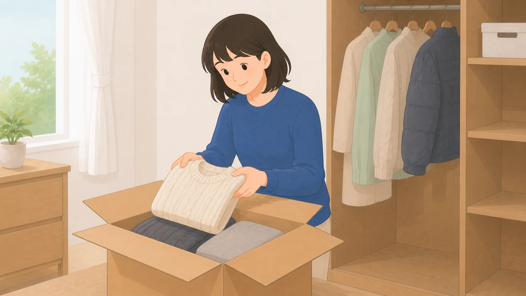 賃貸の収納不足を解決する預け先｜月額と取り出し費用の荷物を取り出して状態を確認するイラスト