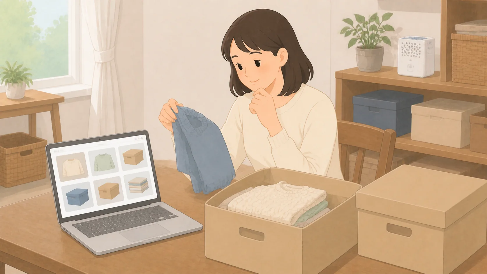 宅配型収納の取り出し送料を6社比較|何回出すと総額が変わる?で大きさや保管条件を確認するイラスト