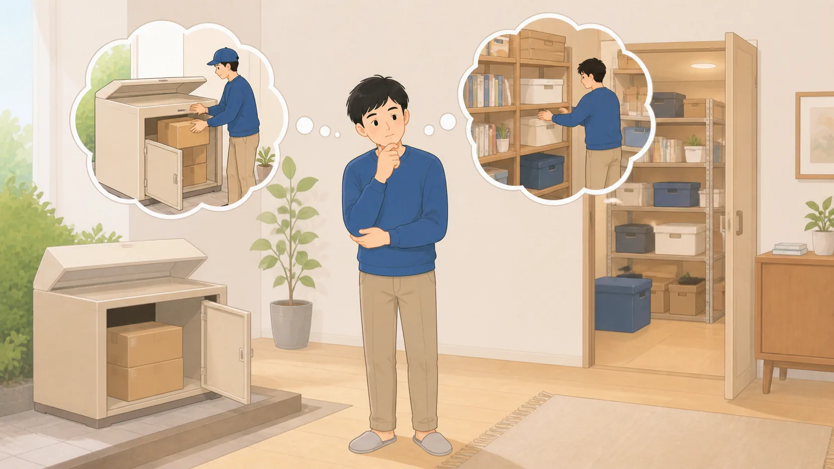 宅配型収納の取り出し送料を6社比較|何回出すと総額が変わる?の荷物を取り出して状態を確認するイラスト