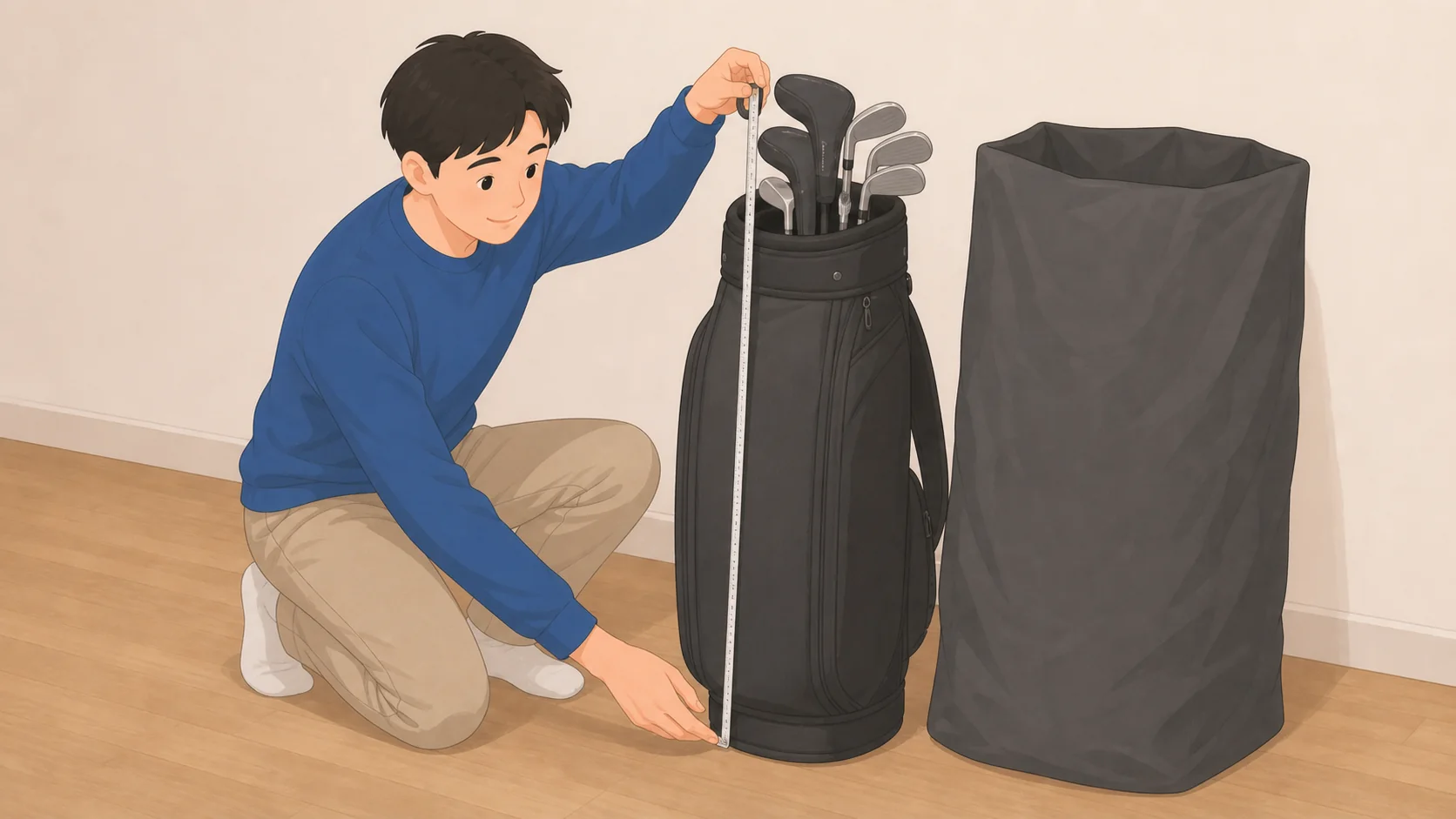 ゴルフバッグの保管はどこに預ける？専用プランの料金とサイズで大きさや保管条件を確認するイラスト