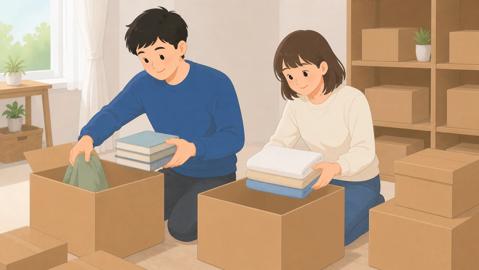 引っ越しの一時保管はどこに預ける？1〜2か月の総額比較の荷物を整理して預けるイラスト