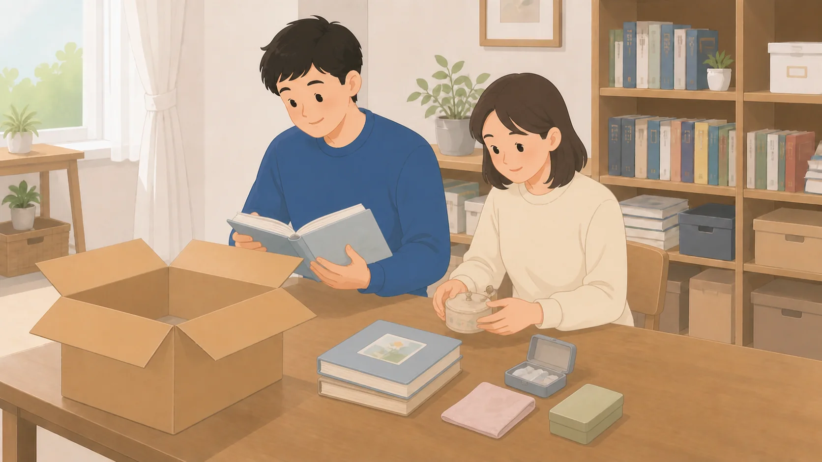遺品の一時保管はどこに預ける？預けられない物と費用の荷物を整理して預けるイラスト