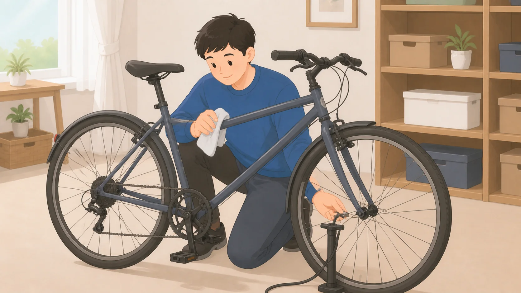 自転車の保管はどこに預ける？屋内型と屋外型の料金比較の荷物を整理して預けるイラスト