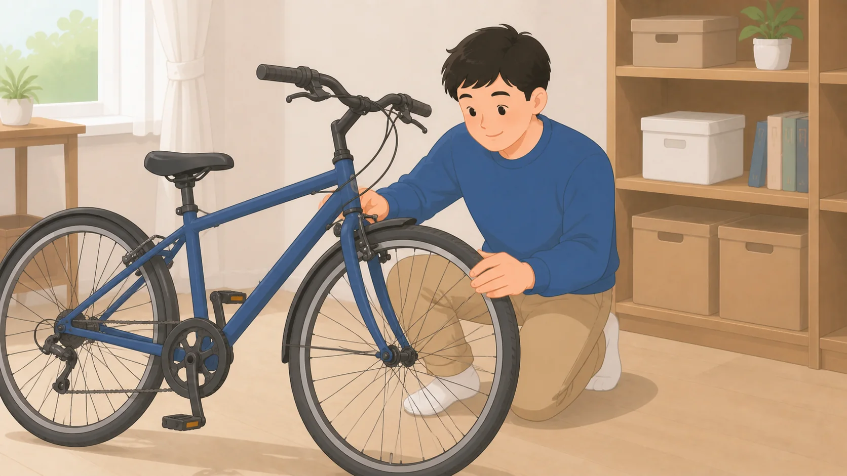 自転車の保管はどこに預ける？屋内型と屋外型の料金比較の荷物を取り出して状態を確認するイラスト