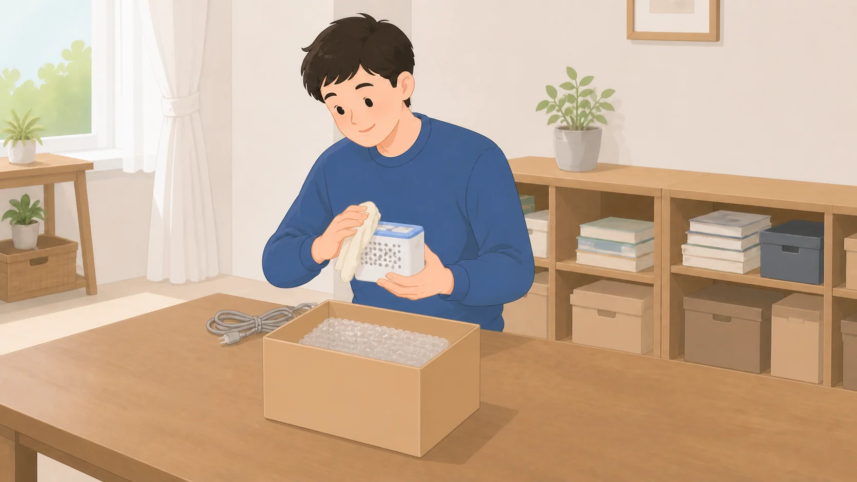 家電の保管はどこに預ける？預けられない家電と料金の荷物を整理して預けるイラスト