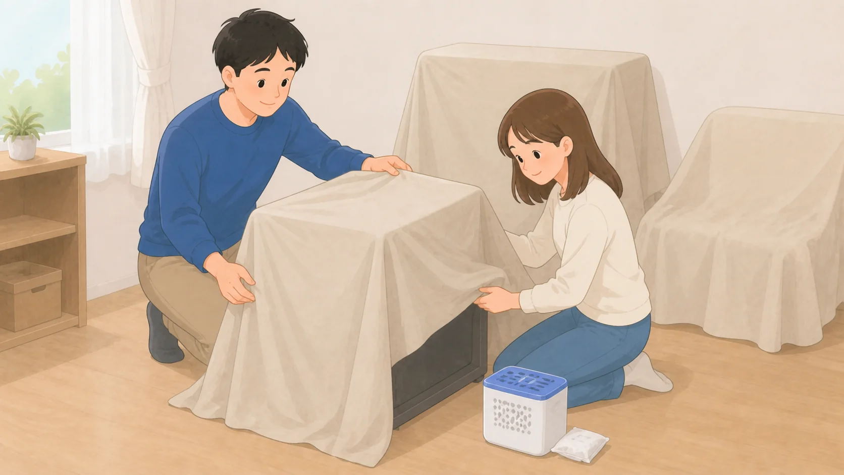海外赴任・長期出張の荷物保管｜2〜3年の総額を計算するで大きさや保管条件を確認するイラスト