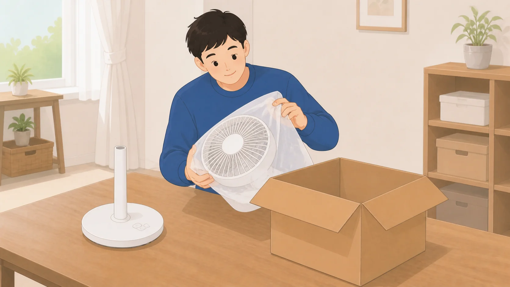 扇風機・ヒーターなど季節家電の保管｜1年の総額比較の荷物を整理して預けるイラスト