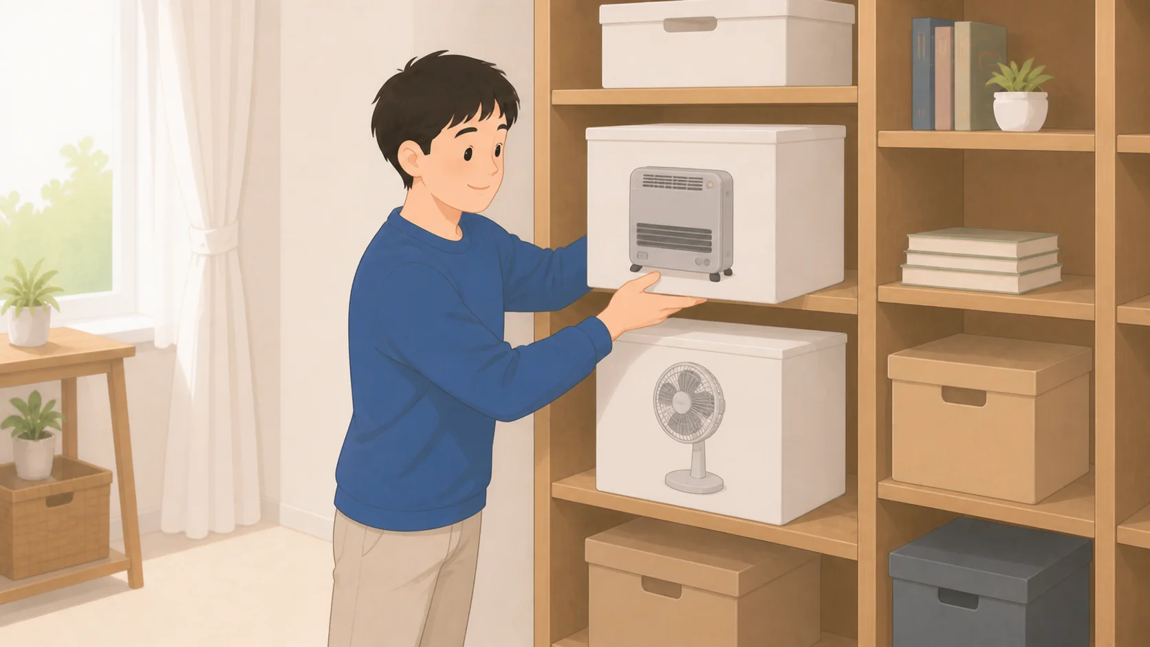 扇風機・ヒーターなど季節家電の保管｜1年の総額比較で保管前に確認するポイントのイラスト