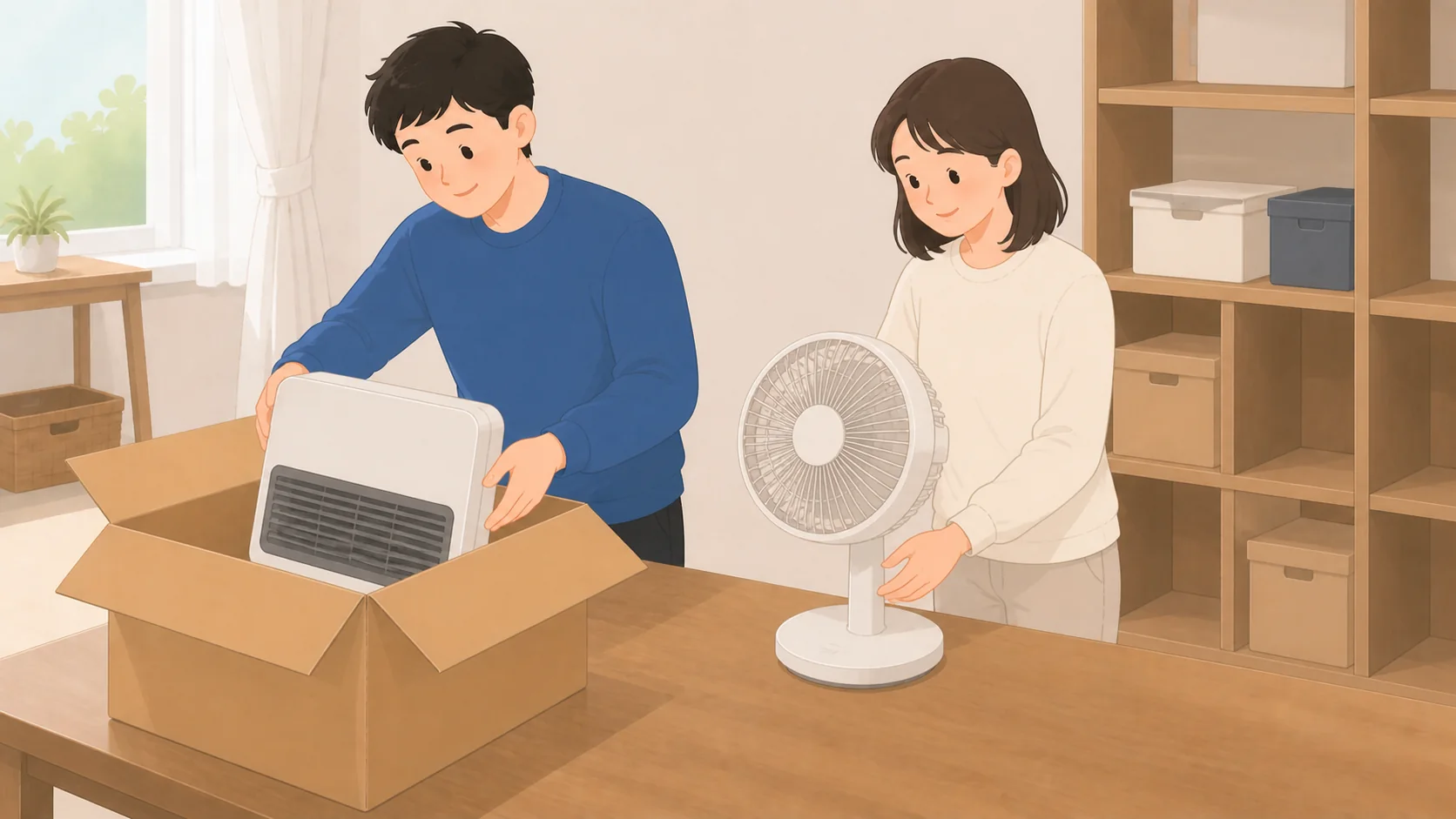 扇風機・ヒーターなど季節家電の保管｜1年の総額比較で大きさや保管条件を確認するイラスト