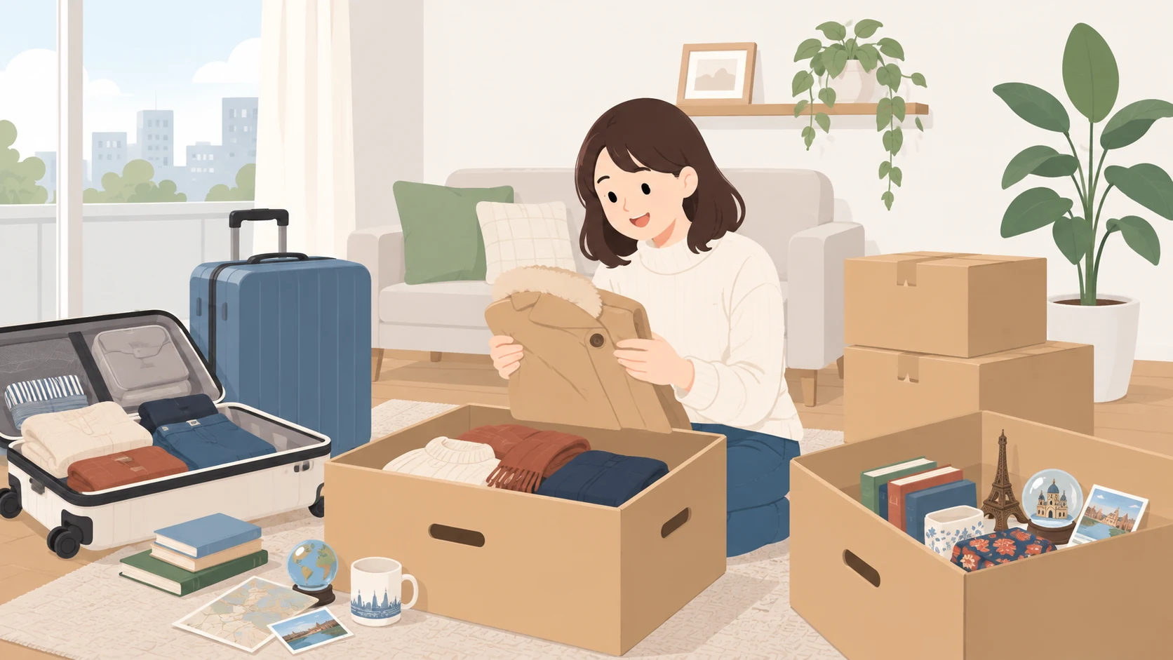 神戸市の安いトランクルームは?41物件・369室の料金相場を実測の荷物を整理して預けるイラスト