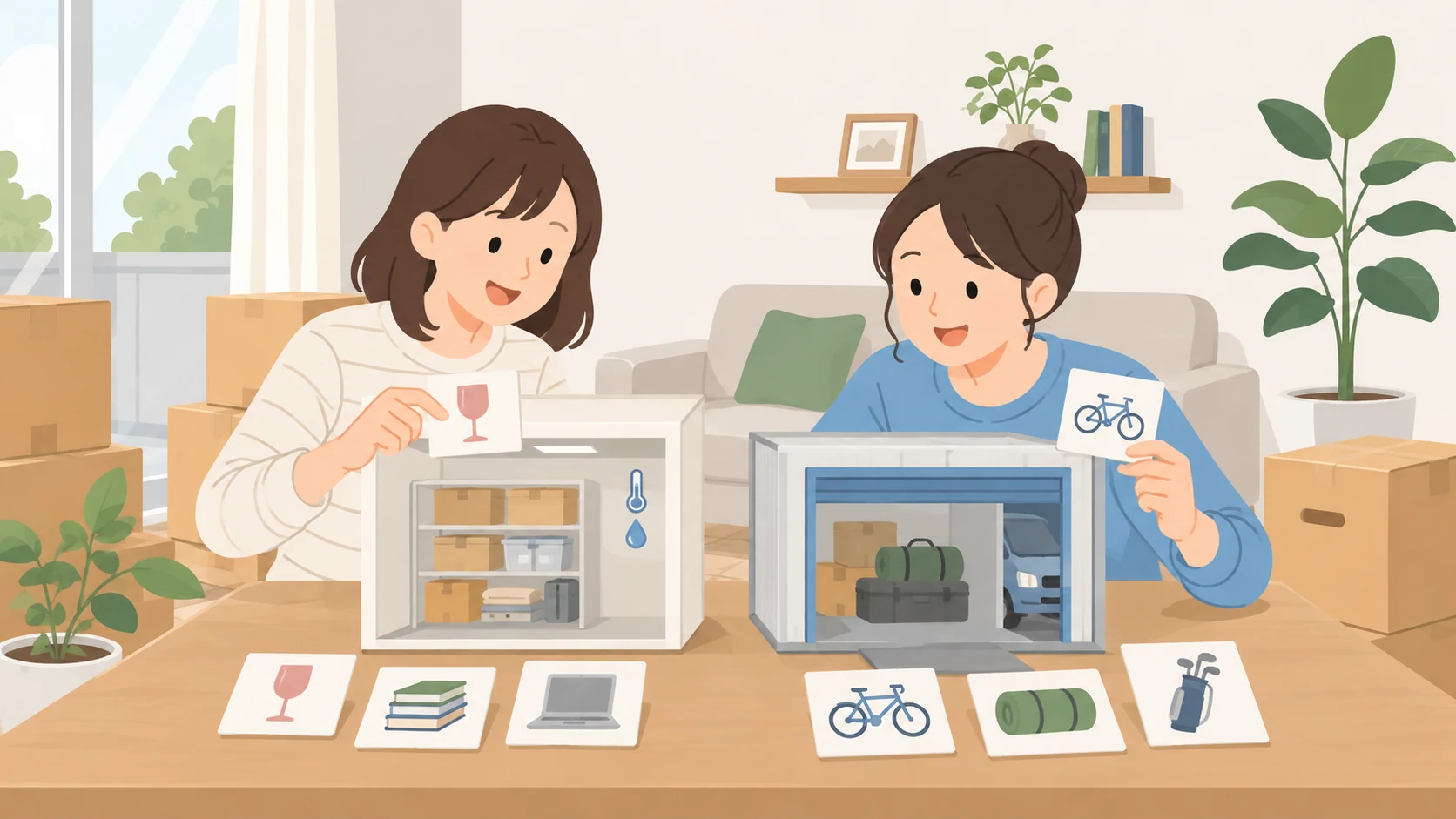 神戸市の安いトランクルームは?41物件・369室の料金相場を実測の荷物を取り出して状態を確認するイラスト