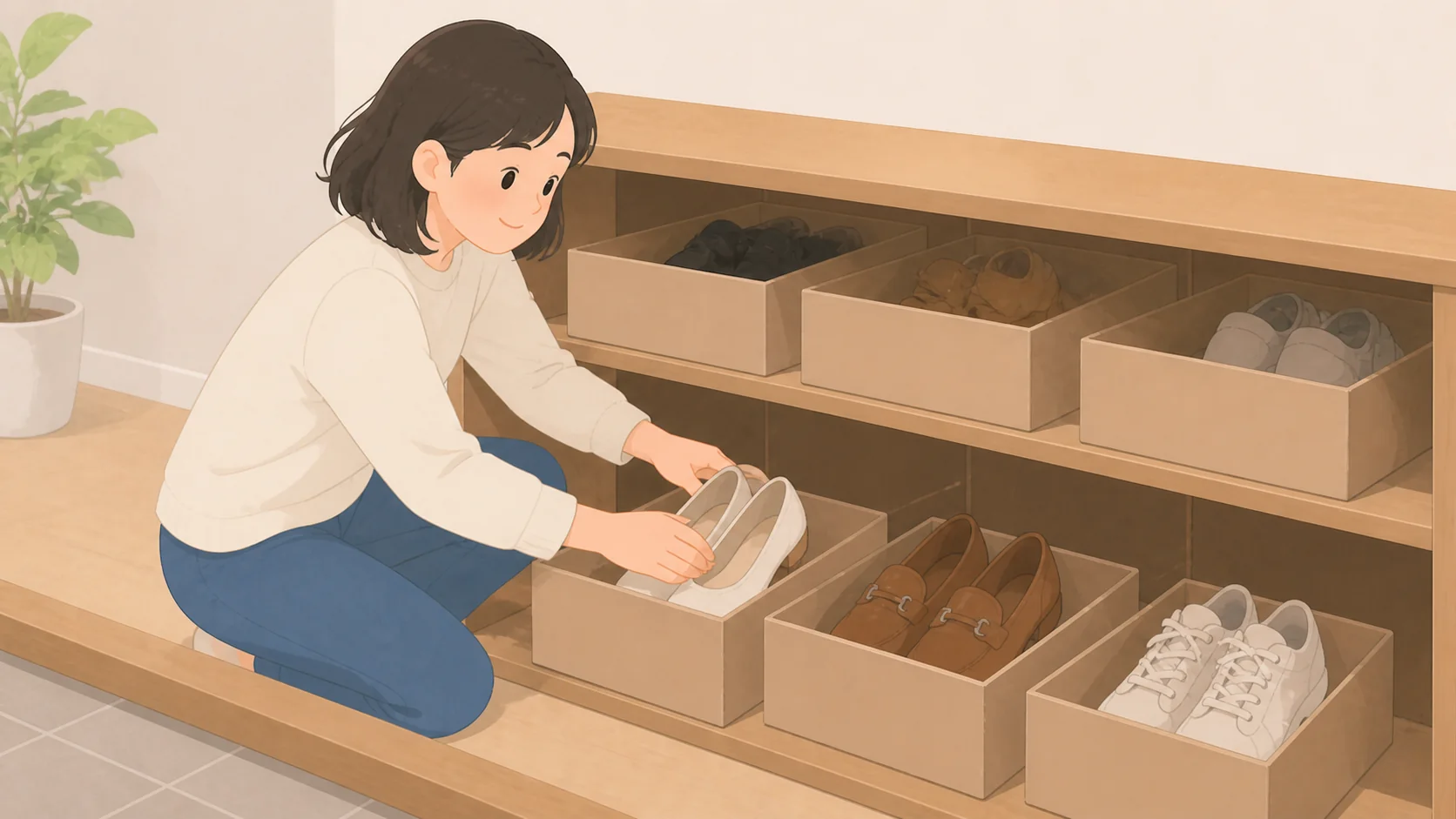 靴の保管はどこに預ける？型崩れを防ぐ預け方と料金の荷物を取り出して状態を確認するイラスト