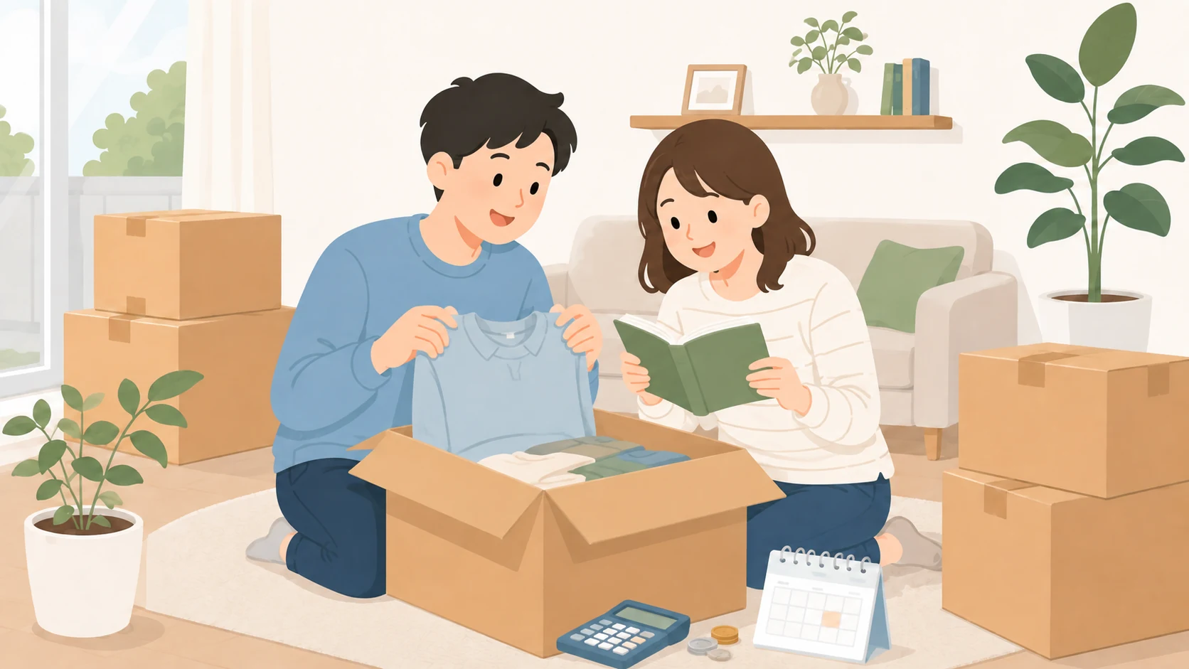 minikuraとサマリーポケットを比較|料金・箱サイズ・取り出し費用の違いの荷物を取り出して状態を確認するイラスト