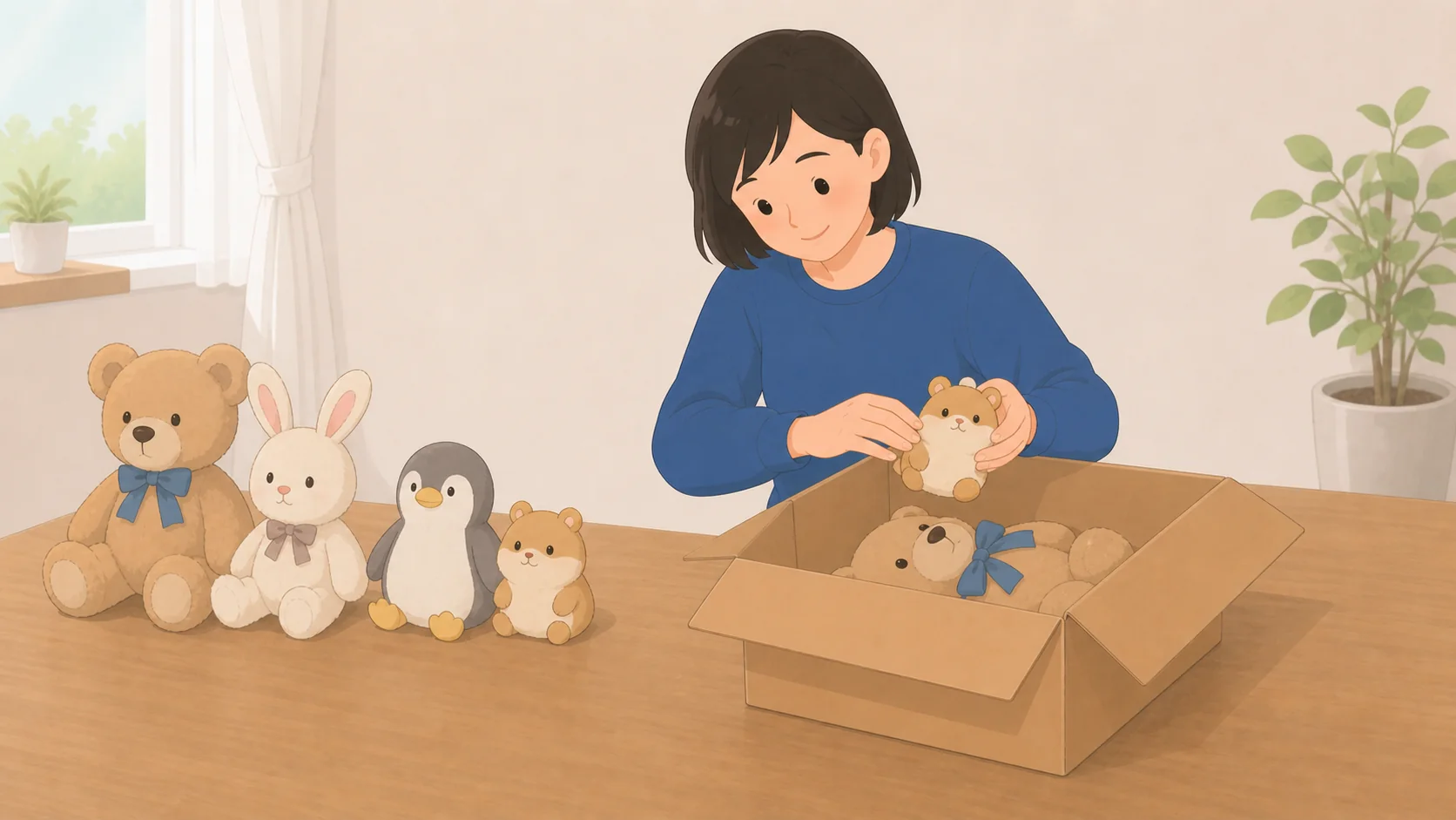 ぬいぐるみの保管方法と預け先｜写真管理できる宅配型収納の料金で大きさや保管条件を確認するイラスト