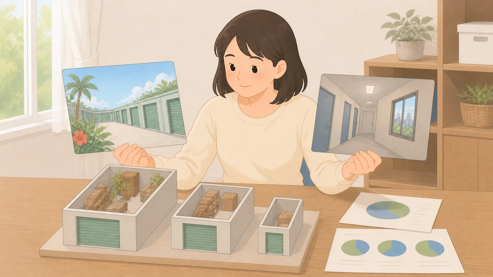 沖縄のトランクルームが東京より高いのはなぜ?空室データで検証の荷物を整理して預けるイラスト