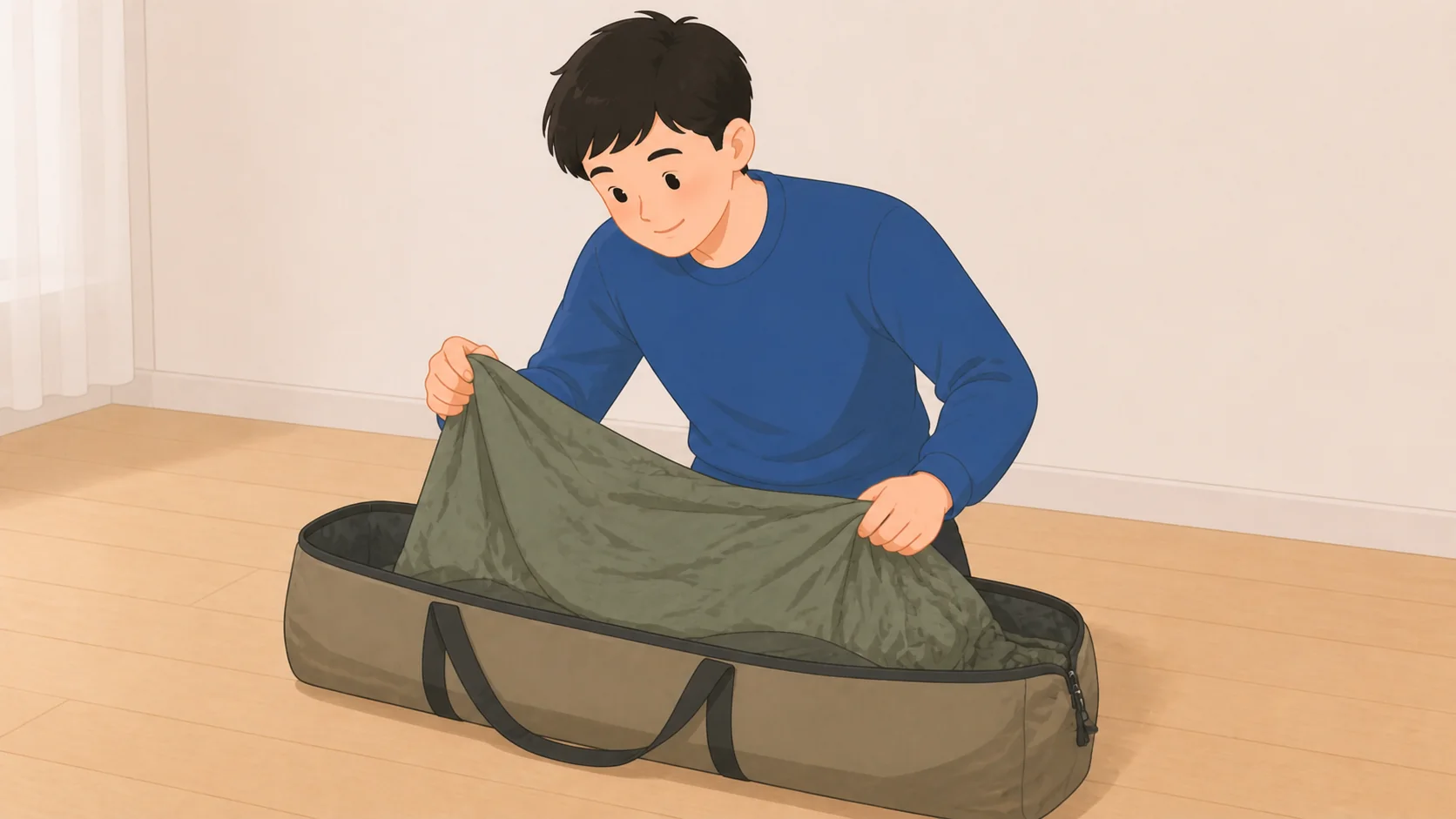 アウトドア・キャンプ用品の保管｜必要な広さと料金比較の荷物を取り出して状態を確認するイラスト