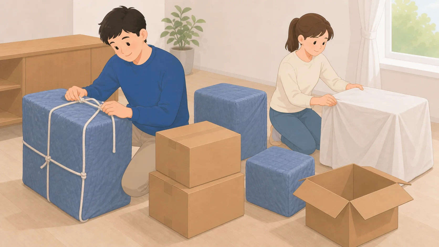 リフォーム・建て替え中の家具・荷物保管｜預かり費用を3〜6カ月で比較の荷物を整理して預けるイラスト