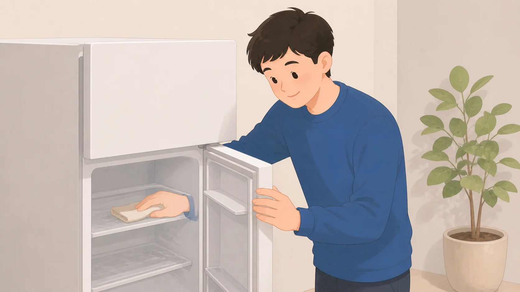 冷蔵庫の保管はどこに預ける？水漏れで断られるケースで大きさや保管条件を確認するイラスト