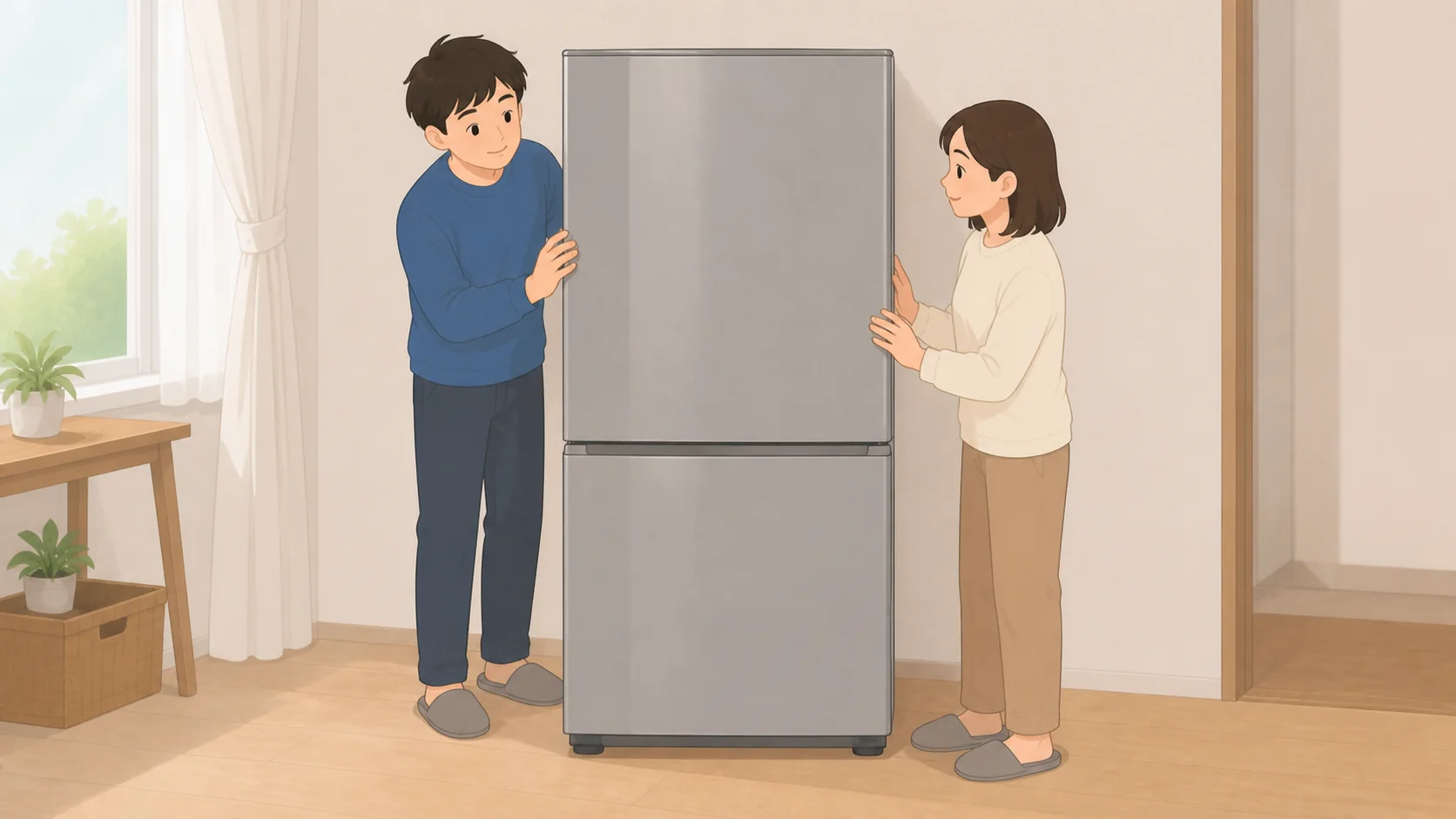 冷蔵庫の保管はどこに預ける？水漏れで断られるケースの荷物を取り出して状態を確認するイラスト