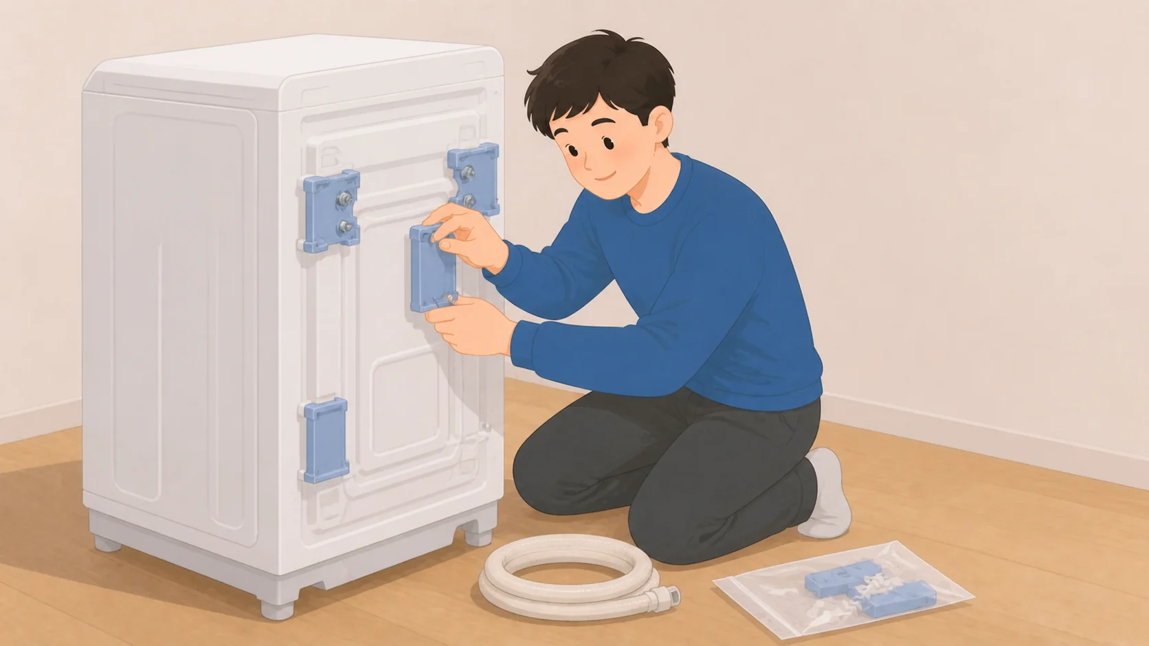 洗濯機の保管はどこに預ける?水抜きと預け先の選び方で大きさや保管条件を確認するイラスト