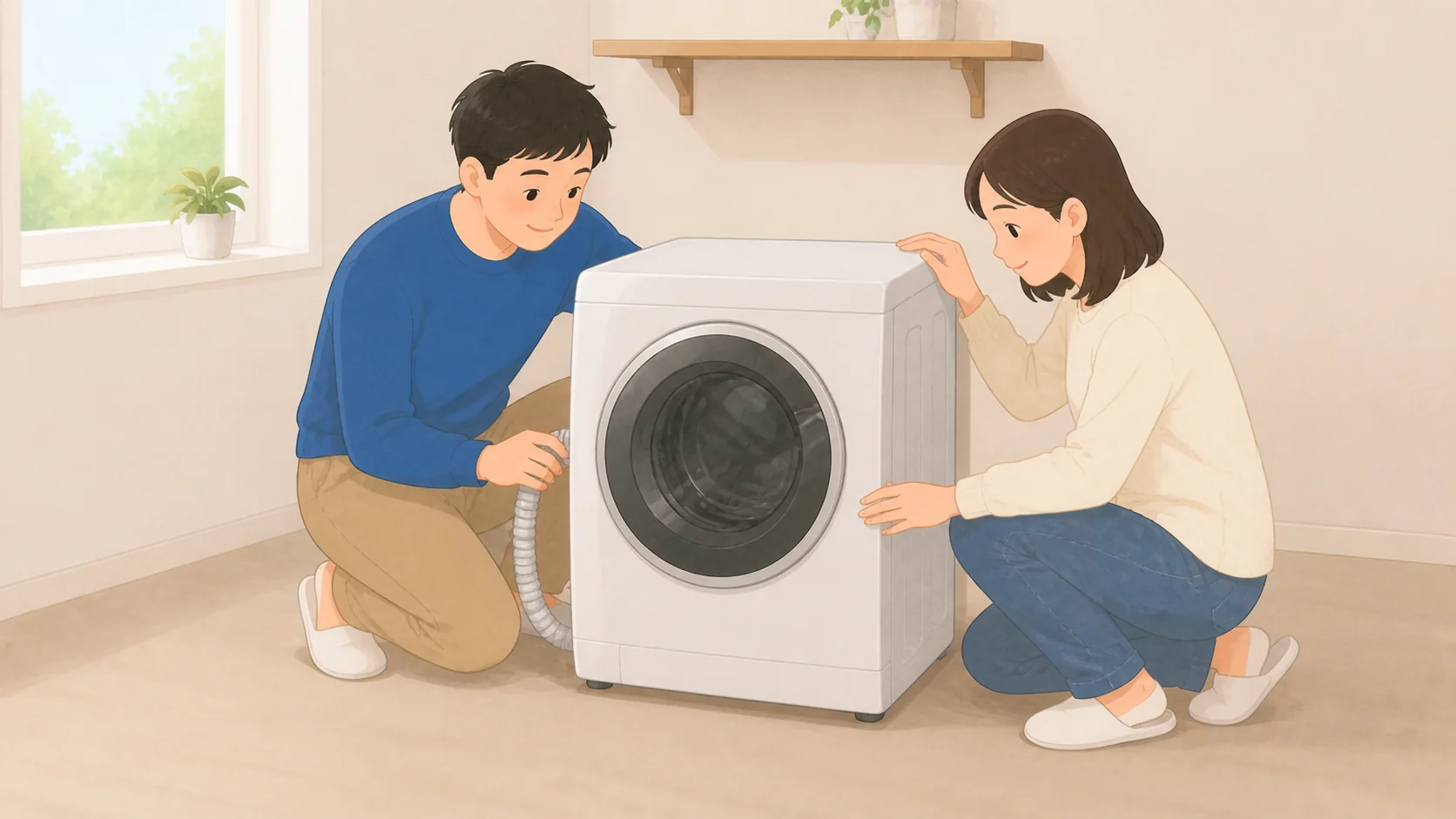 洗濯機の保管はどこに預ける?水抜きと預け先の選び方の荷物を取り出して状態を確認するイラスト