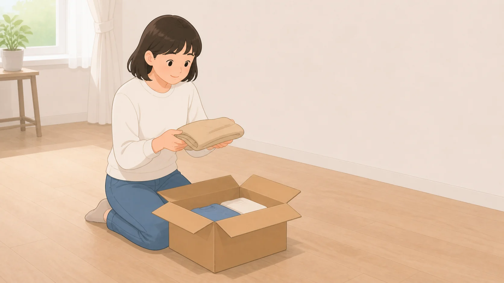 エアトランクの料金と評判｜集荷も配送も無料の訪問集荷型から荷物を取り出して確認する説明イラスト