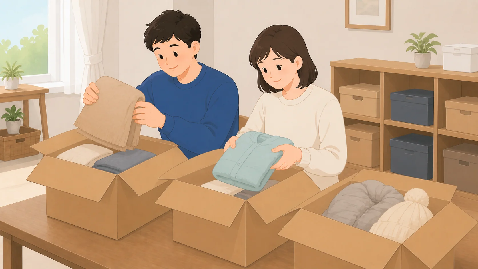 デリバリートランクの料金と評判｜リットル単位で払う宅配型収納で荷物を保管・取り出しする説明イラスト
