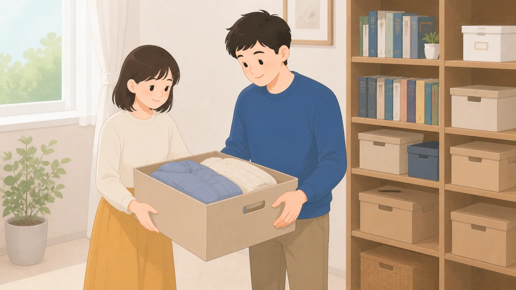 ハローストレージの料金は高い？初期費用・月額・評判を3,770物件で検証から荷物を取り出して確認する説明イラスト