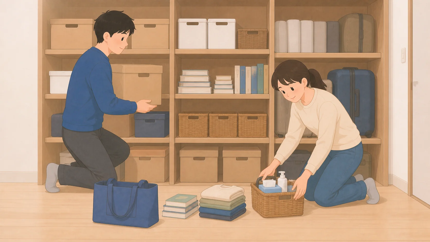 ストレージ王の料金と評判｜表示月額に含まれない毎月1,400円で荷物を保管・取り出しする説明イラスト