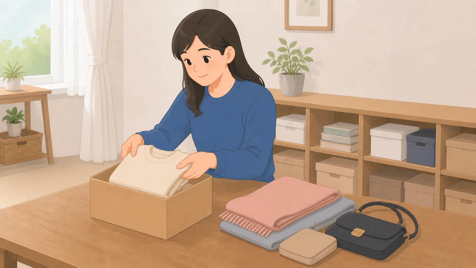 サマリーポケットの料金と評判｜取り出し352円からの宅配型収納を利用する流れの説明イラスト