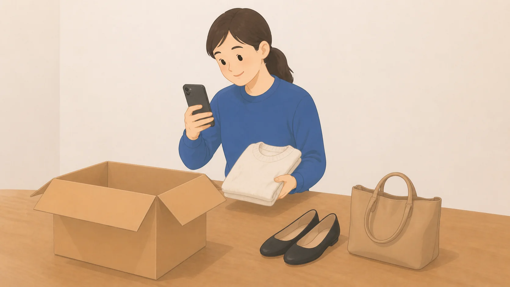 サマリーポケットの料金と評判｜取り出し352円からの宅配型収納の利用条件や収納方法を確認する説明イラスト