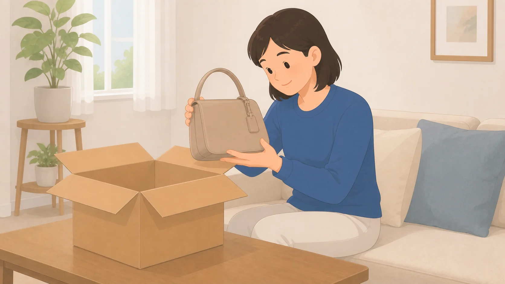 サマリーポケットの料金と評判｜取り出し352円からの宅配型収納から荷物を取り出して確認する説明イラスト