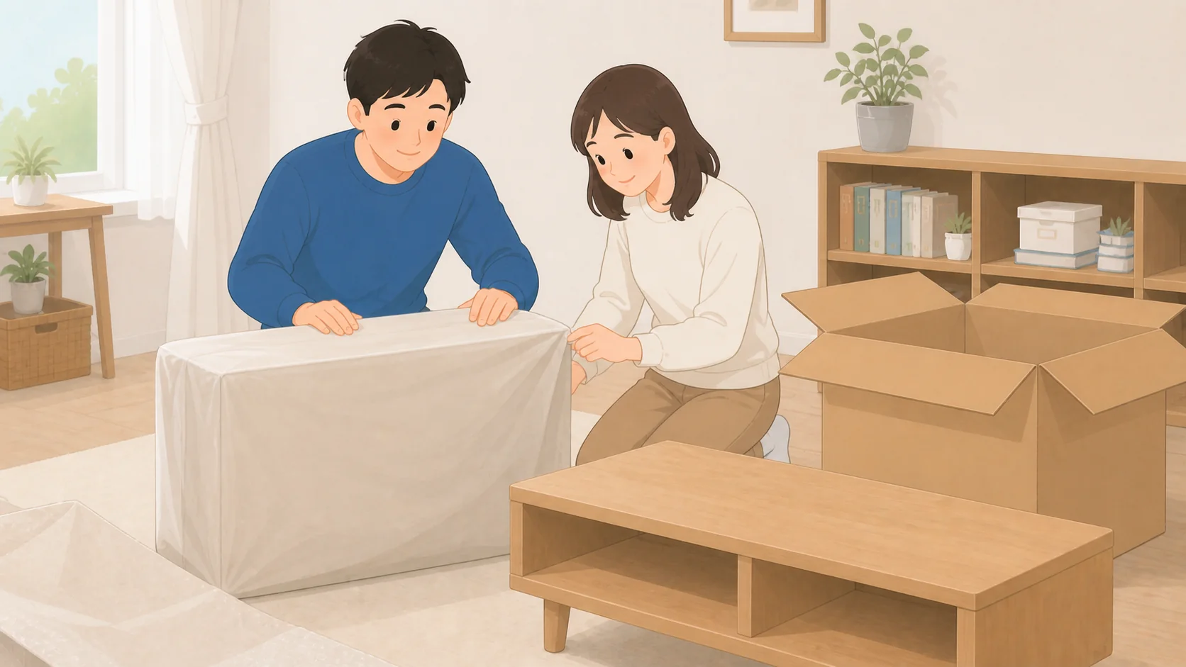 宅トラの料金と評判｜ヤマトが運ぶ大型対応の宅配型収納で荷物を保管・取り出しする説明イラスト