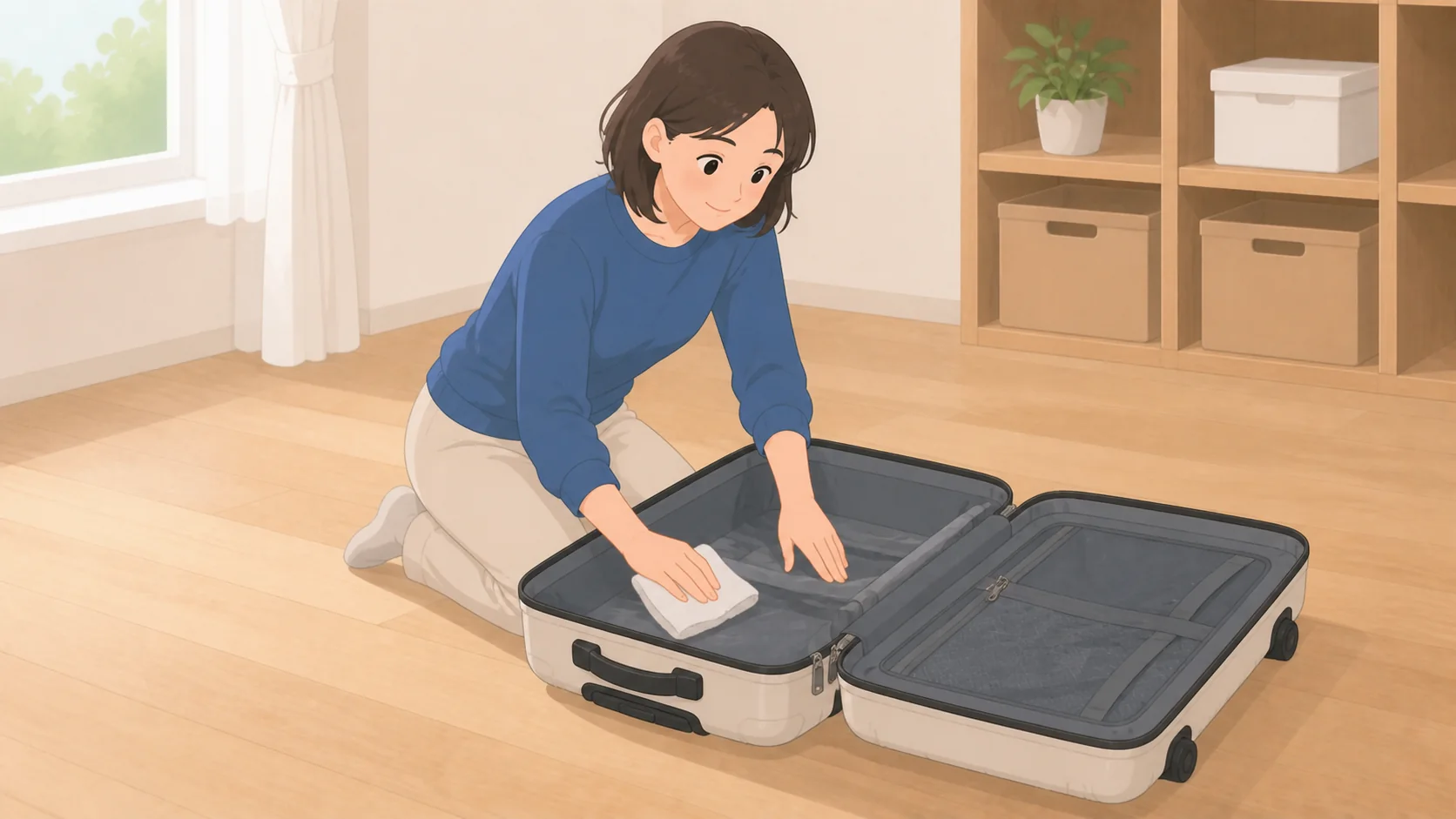 スーツケースの保管はどこに預ける？大型プランの料金比較の荷物を整理して預けるイラスト