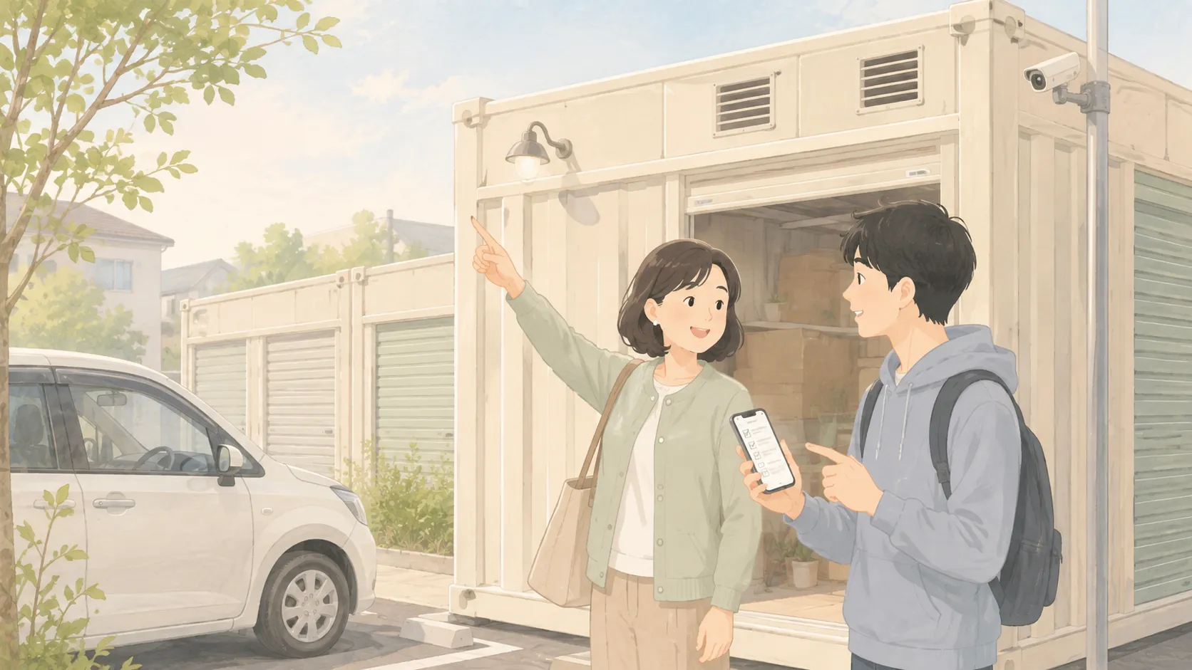 屋内型と屋外型のトランクルームはどっち?10市区の料金差と荷物別の選び方の荷物を取り出して状態を確認するイラスト