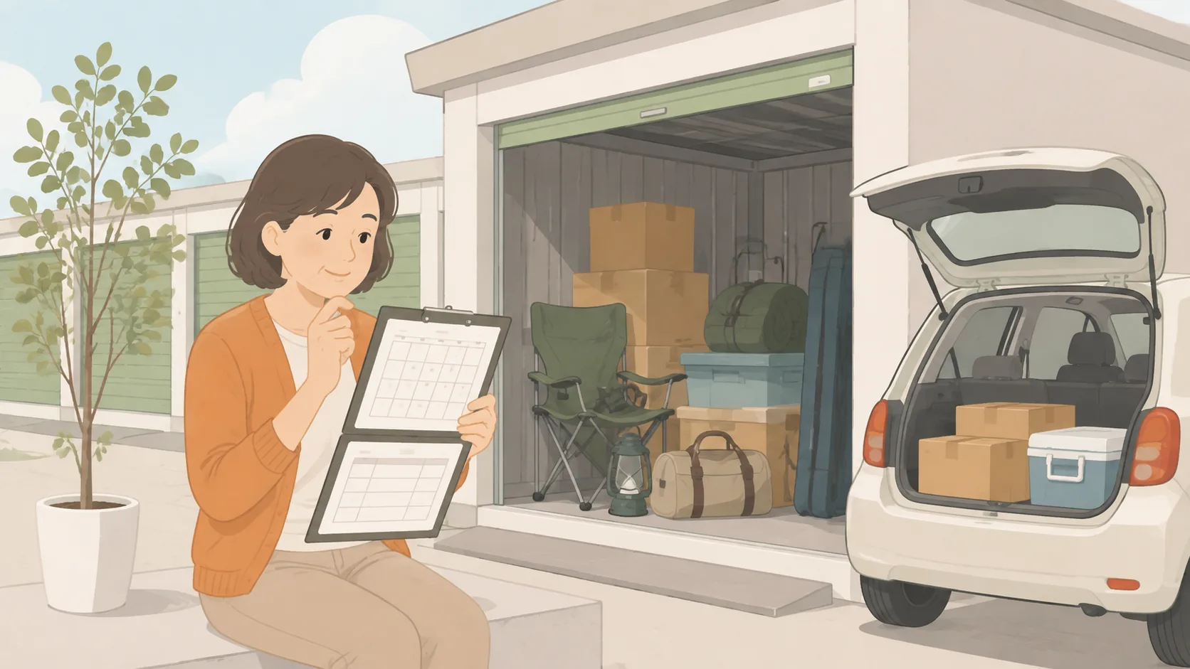 トランクルームの初期費用を4社比較|内訳・相場・安くする方法の荷物を取り出して状態を確認するイラスト