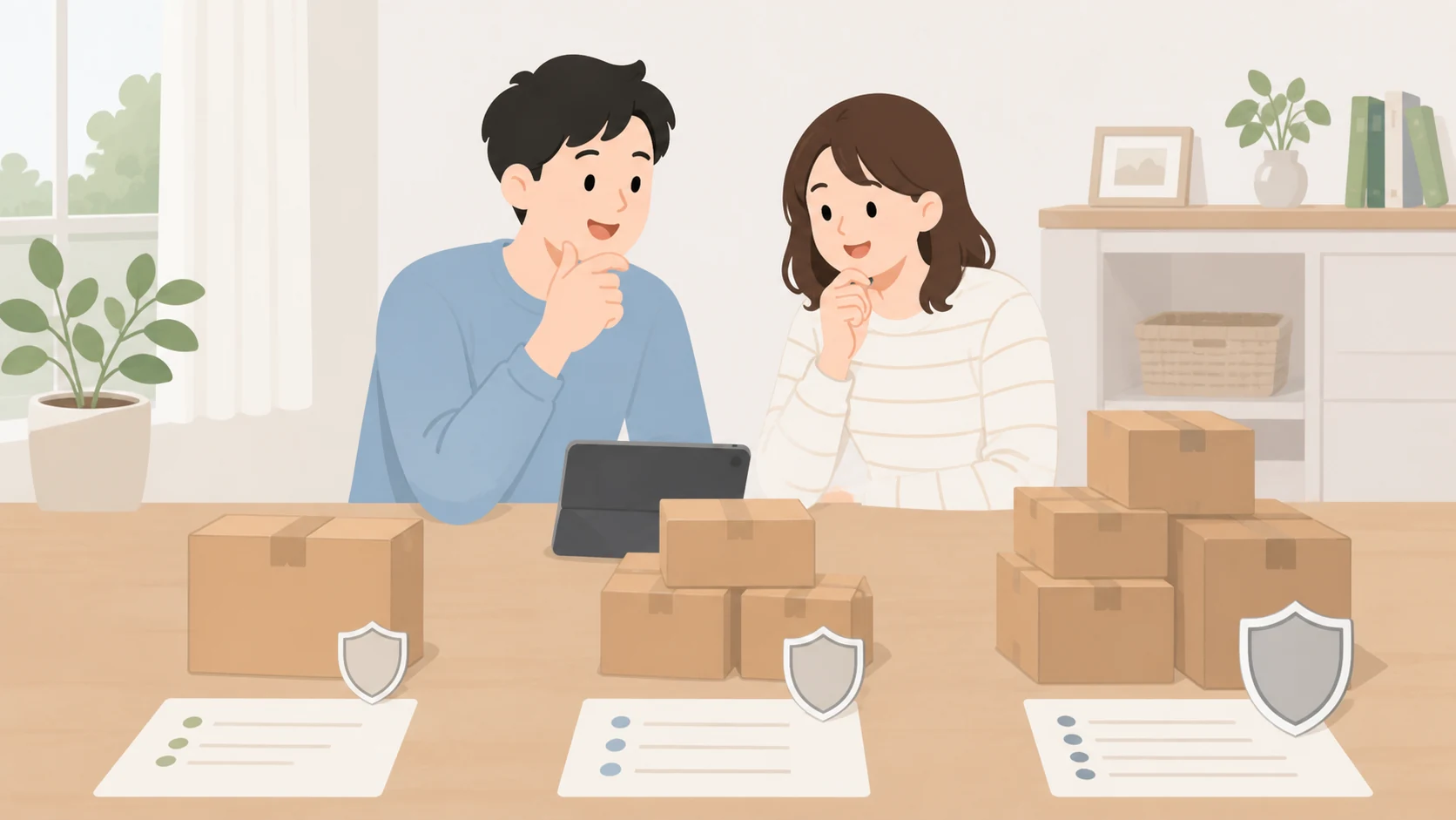 トランクルームの保険・補償を7社比較|盗難・水漏れはいくらまで?の荷物を整理して預けるイラスト