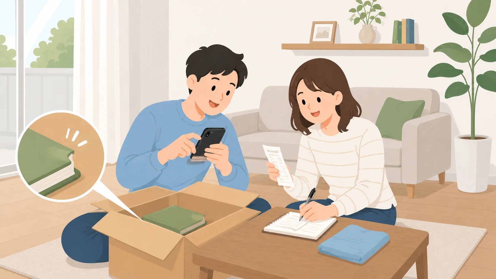 トランクルームの保険・補償を7社比較|盗難・水漏れはいくらまで?の荷物を取り出して状態を確認するイラスト
