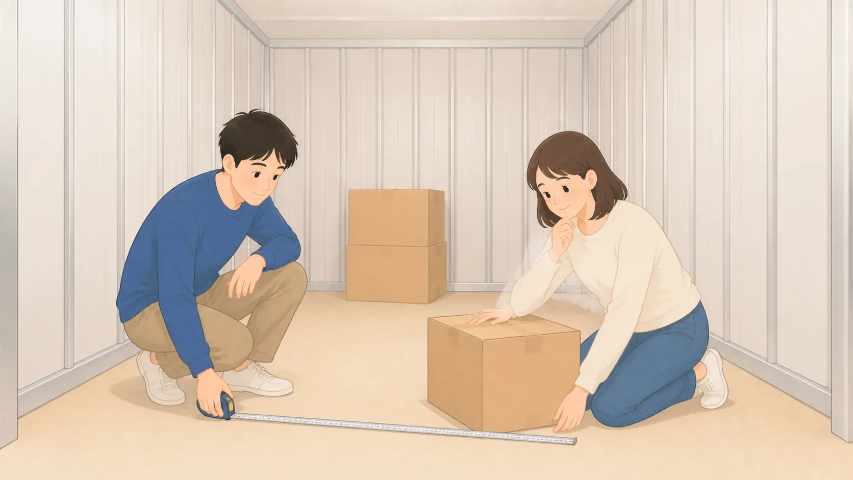 トランクルームは何畳必要?荷物量別の広さと25,658室の料金相場の荷物を整理して預けるイラスト