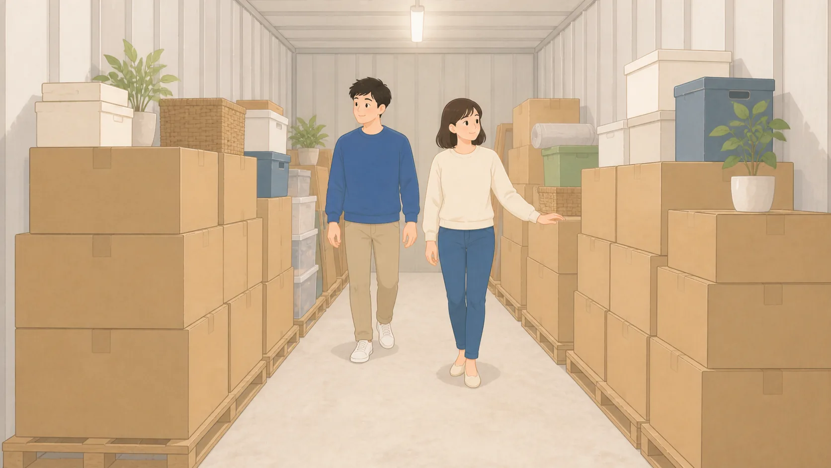 トランクルームは何畳必要?荷物量別の広さと25,658室の料金相場の荷物を取り出して状態を確認するイラスト