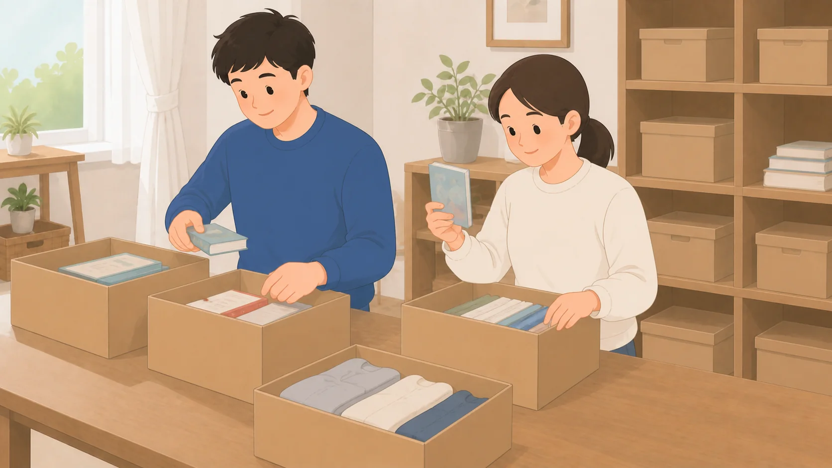 個人事業の在庫・道具の保管場所｜月額と出し入れのしやすさの荷物を整理して預けるイラスト