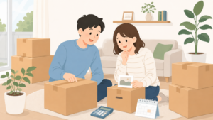 minikuraとサマリーポケットの料金や管理方法を比べる夫婦のイラスト
