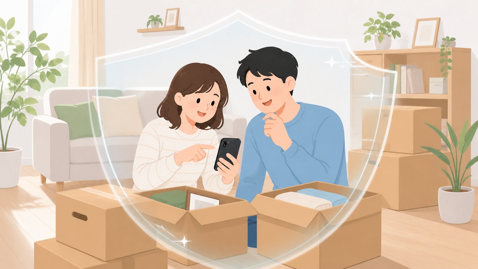 トランクルームの保険・補償を比較する夫婦