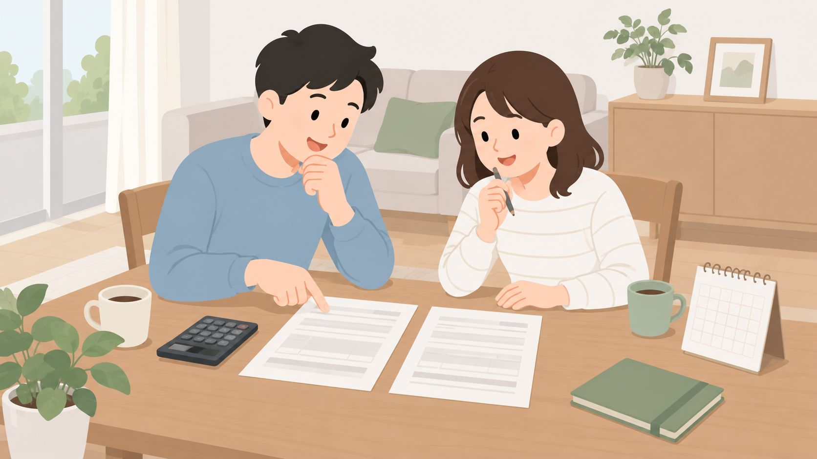 夫婦が見積もりと利用期間を比較するイラスト